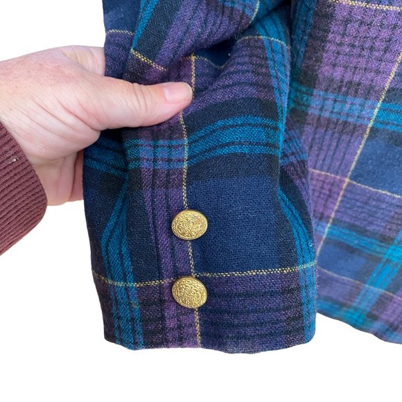 Southern Lady Vintage Oversize Wool Blend Tartan Plaid Blazer Fall Aesthetic-16P - Picture 6 of 12